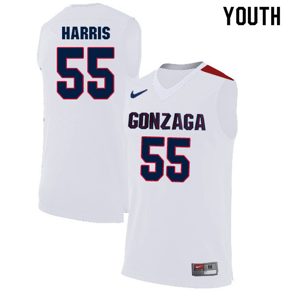 Youth #55 Dominick Harris Gonzaga Bulldogs College Basketball Jerseys Sale-White